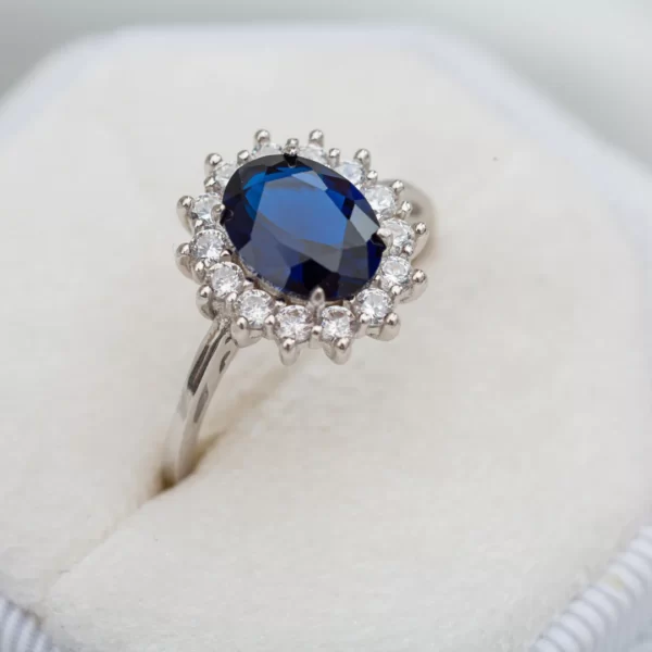 Blue-stoned Silver Ring Top View