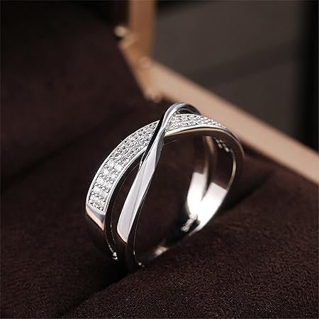 Cross Diamonds Spiral 925 Silver Ring,