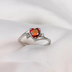 Italian Red Heart Cut Silver Ring Top View
