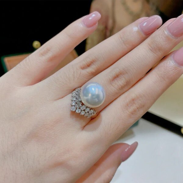 Pearl Crown Cubic Zirconia Silver Ring On Finger