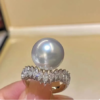 Pearl Crown Cubic Zirconia Silver Ring Front View