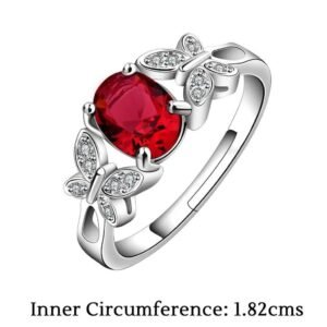 Red Stone Butterfly Inspired 925 Silver Ring_