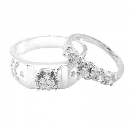 The Elegancy Silver Rings for Couples White BG