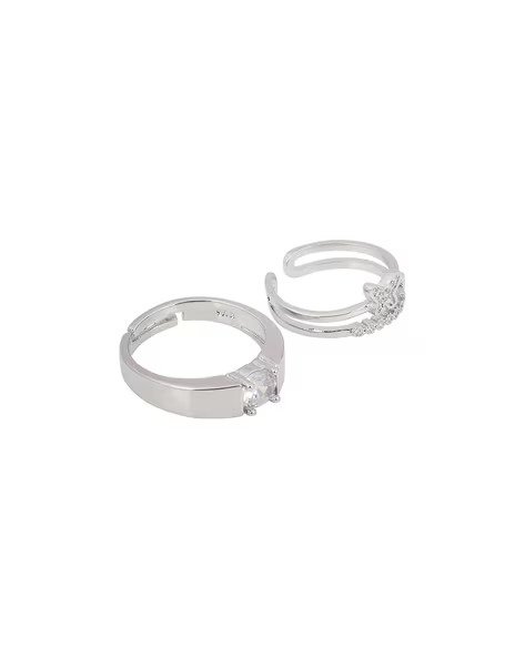 The Kendall Special Adjustable Silver Couple Rings Front Angle