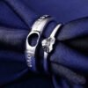 Love Birds Silver Engagement Rings in Blue Cloth