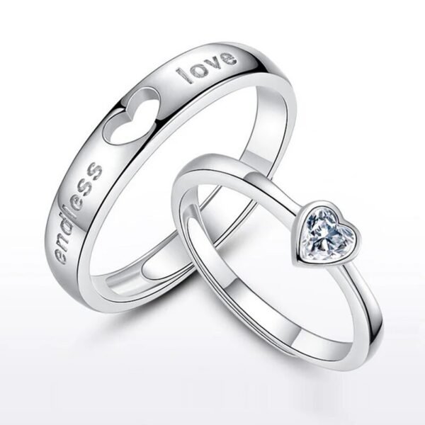 Endless Love with Enclosed Heart Couple Rings White BG