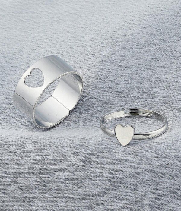 The Hollow Love Heart Silver Rings for Couples Grey BG